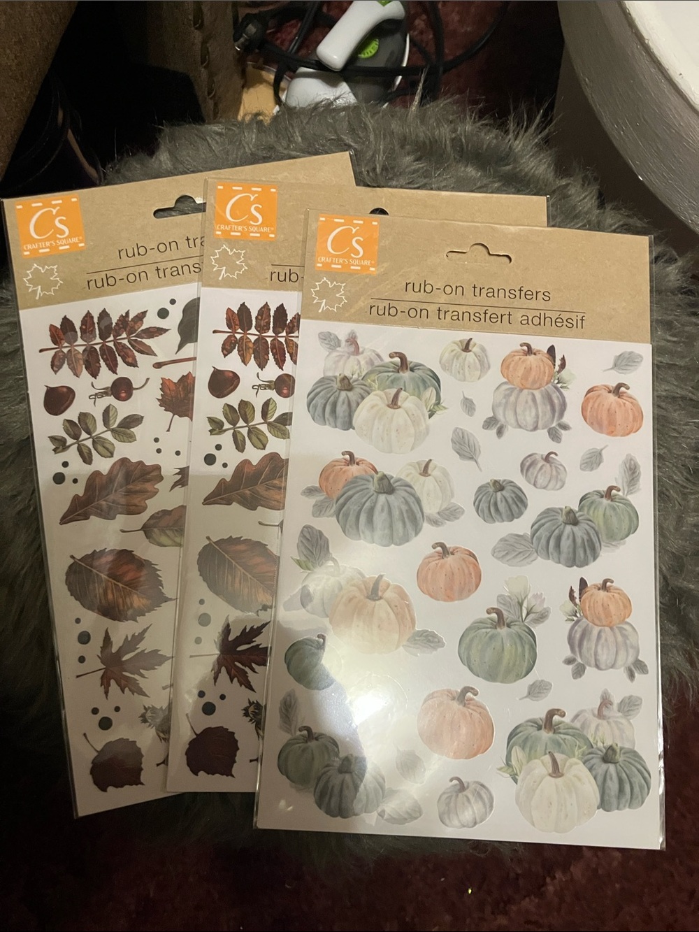 Autumn Pumpkin and Leaf Rub-On Transfers - Multi (Set of 3)